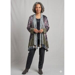 John Mark Cardigan Womens SZ 3X Multi Color Mixed Media Velvet Lace Boho